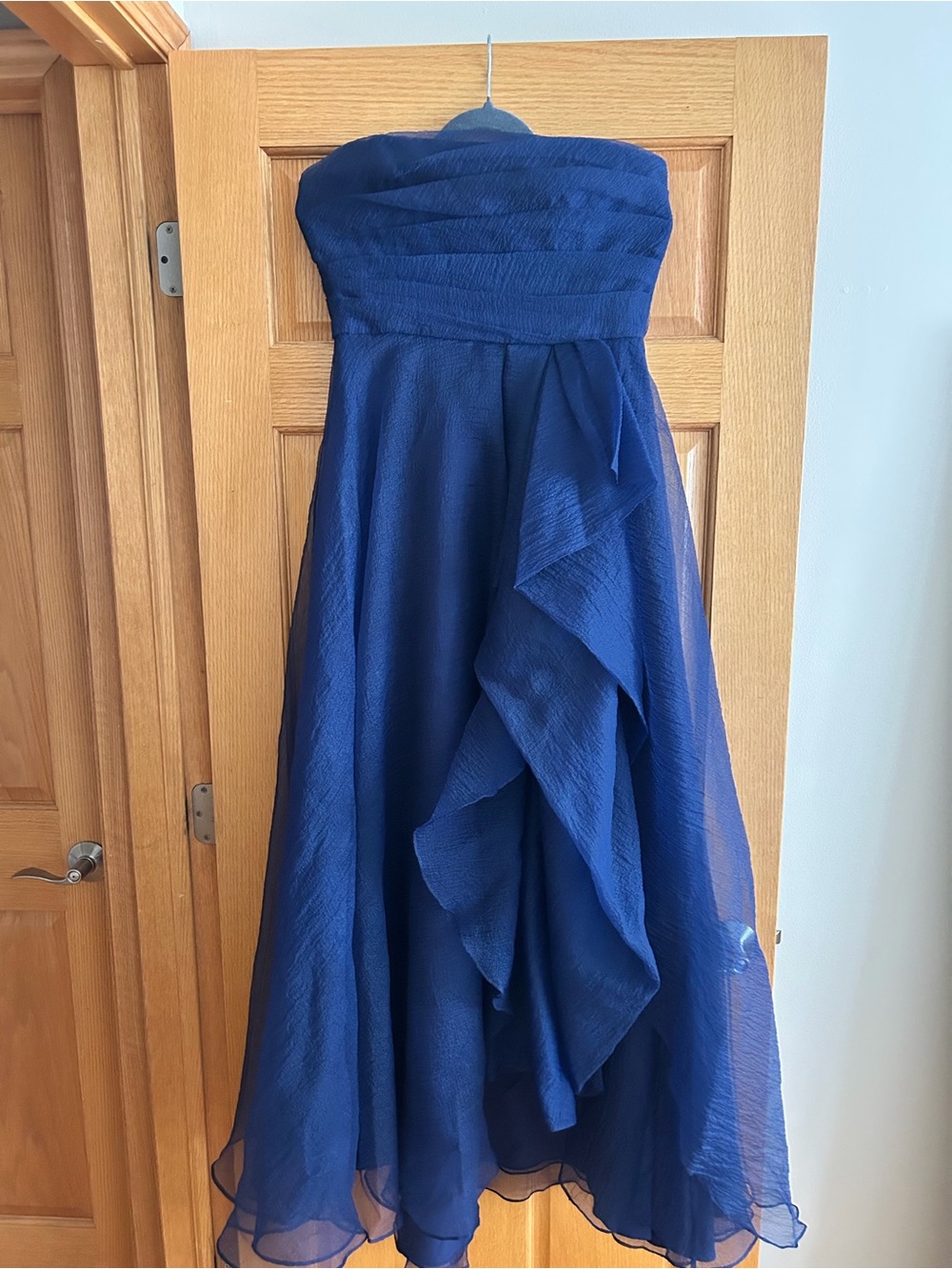 Theia Strapless Royal Blue Cascade Gown